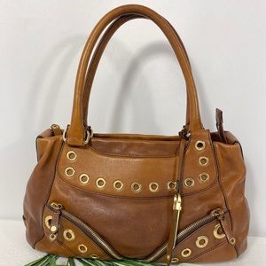 COLE HAAN SHOULDER BAG Brown Grommets and Zippered Front Pockets
